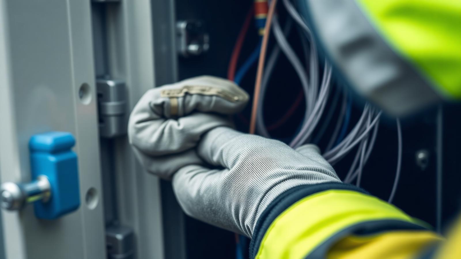 Monteur werkt aan kabels in een straatkast
